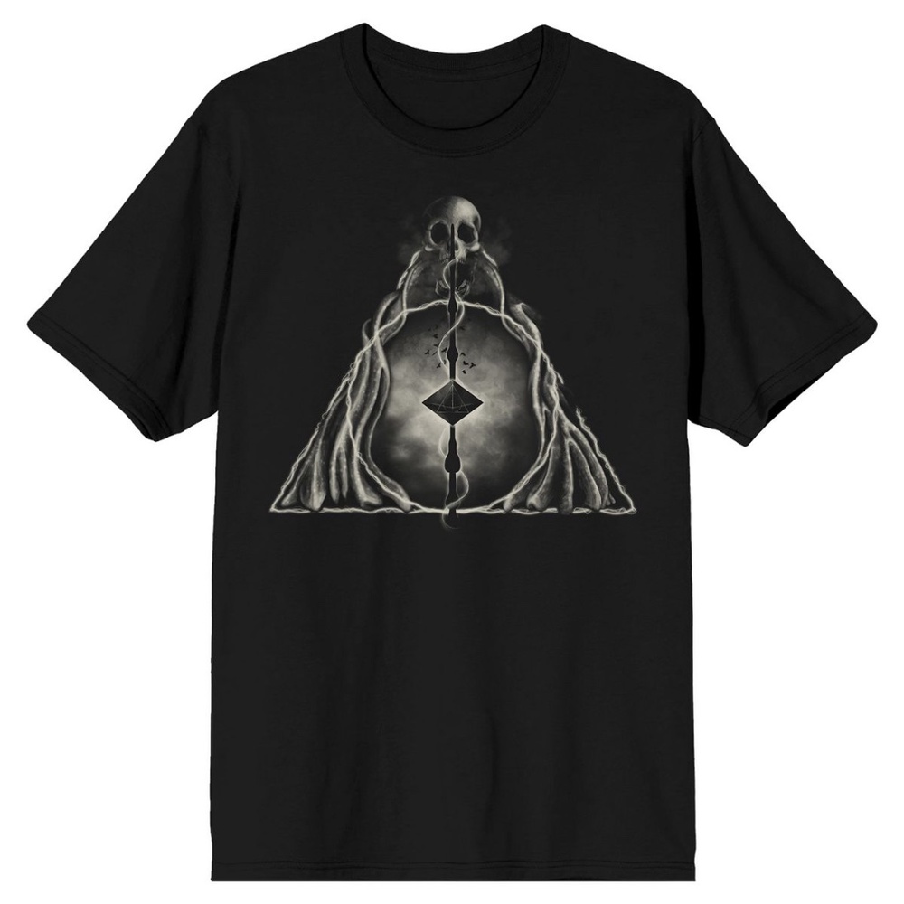 Harry Potter Deathly Hallows Symbol w Skull T Shirt Black Sz L